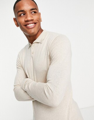 ASOS DESIGN knitted cotton polo sweater in oatmeal - ShopStyle