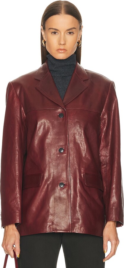 EAVES x Coco Aroa Leather Blazer Jacket in Burgundy