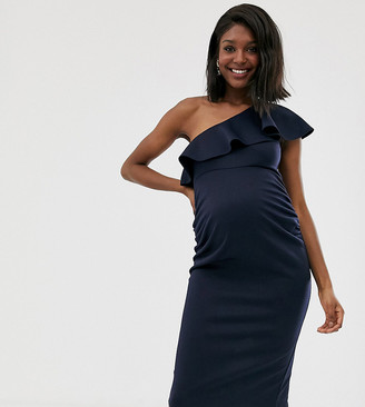 True Violet Maternity one shoulder bodycon dress with frill