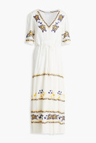 Thumbnail for your product : Antik Batik Miguel belted embroidered crinkled cotton-gauze midi dress