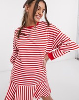 Thumbnail for your product : ASOS DESIGN Petite ruffle sweat mini dress in red and white stripe