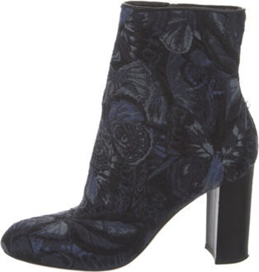 Valentino Ankle Boots Blue Printed Rockstud Accents Semi-Pointed Toes with Embroidered Accent Includes Box & Dust Bag