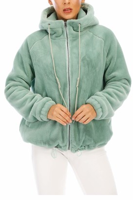 Vieliring Women's Winter Thick Warm Open Front Cardigan Long Sleeve Faux Fur Parka Outwear Coat Hooded Jacket 8-22 (S