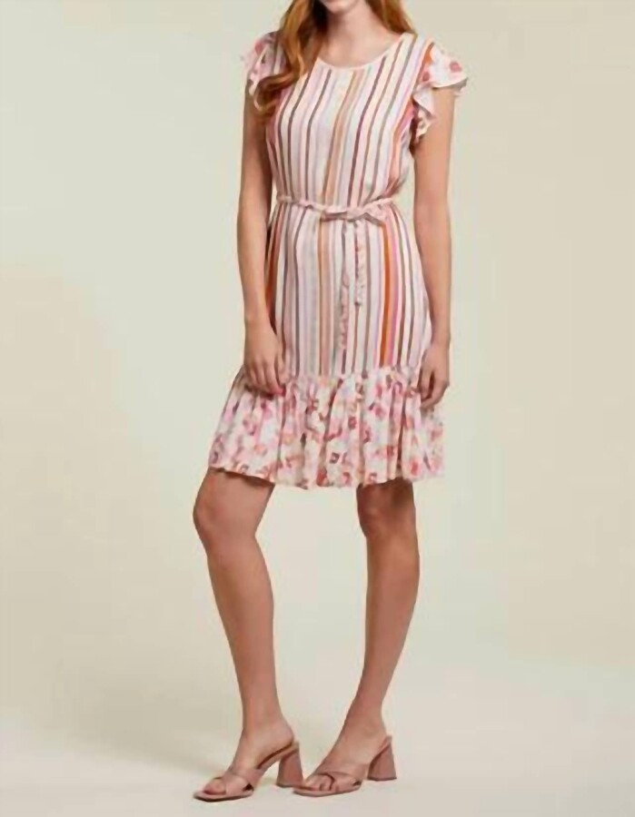 Ruffled Contrast Print Dress In Lollipop