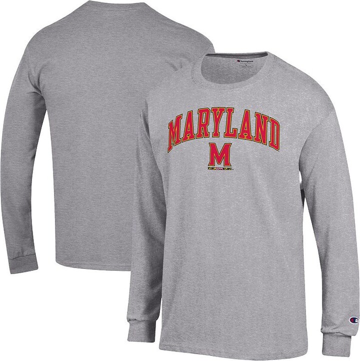 Men's Champion Heather Gray Maryland Terrapins Arch Over Logo Long Sleeve T-Shirt