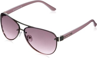 Rocawear Women's R3282 Geometric Semi-Rimless Aviator Sunglasses with Metal Chain-Link Temple Design and 100% UV Protection