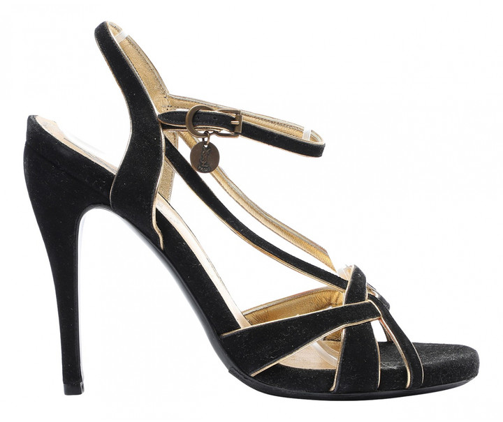 Saint Laurent black Suede Sandals - ShopStyle Wedges