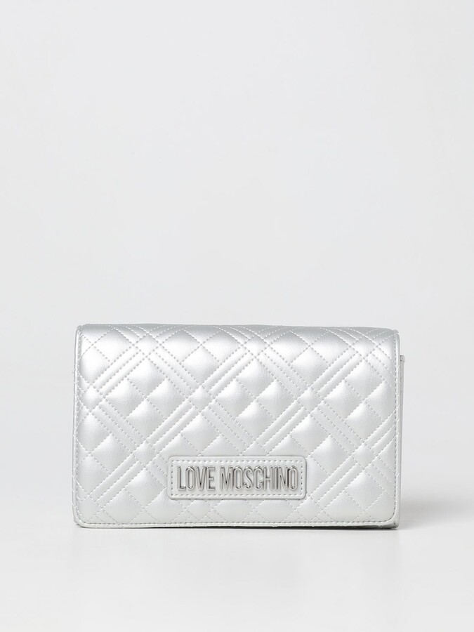 Moschino Silver Leather And PVC Pill Blister Wristlet Clutch Moschino