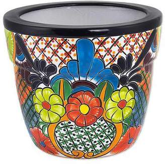 Mexican Zinnias Talavera Style Handcrafted Ceramic Flower Pot from Mexico