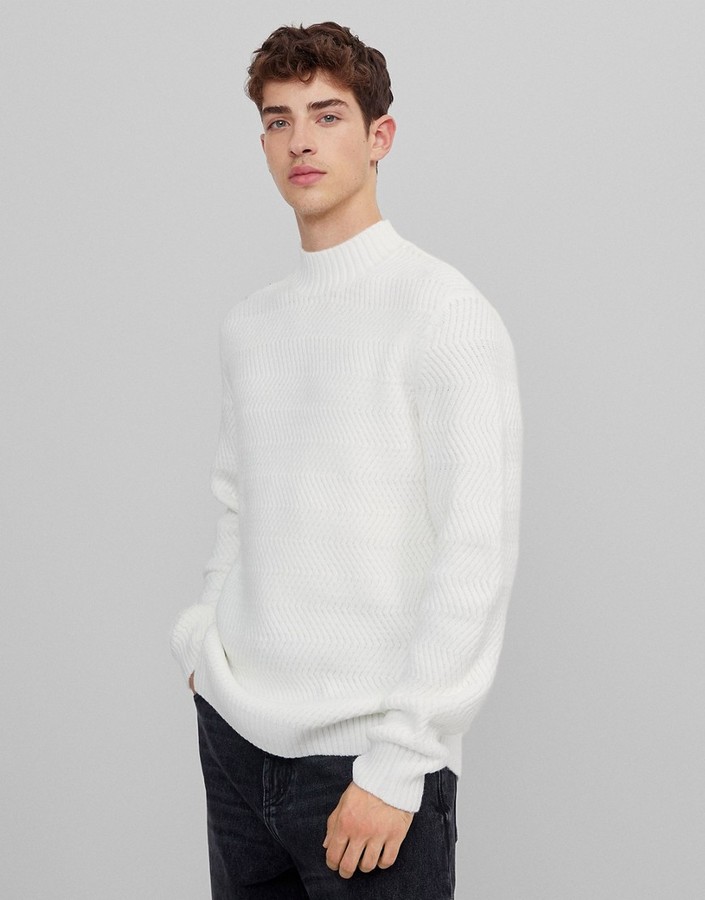 Bershka cable knit turtleneck sweater in ecru - ShopStyle