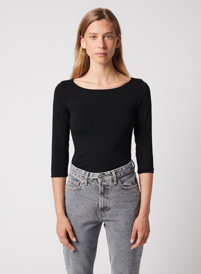 Majestic Filatures Soft Touch 3/4 Sleeve Merrow Edge Boatneck T-Shirt