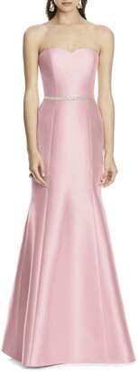 Alfred Sung Strapless Sateen Trumpet Gown