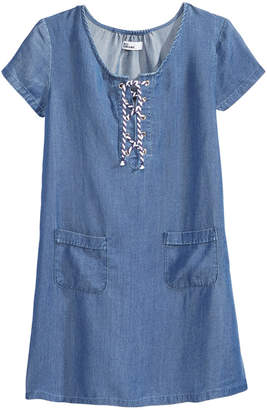 Epic Threads Chambray Lace-Up Shirt Dress, Big Girls, Created for Macy's