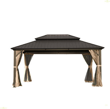 HomeViewto Aluminum Metal Gazebo With Galvanized Steel Double Roof Canopy
