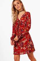 Thumbnail for your product : boohoo Folk Floral Cross Strap Skater Dress