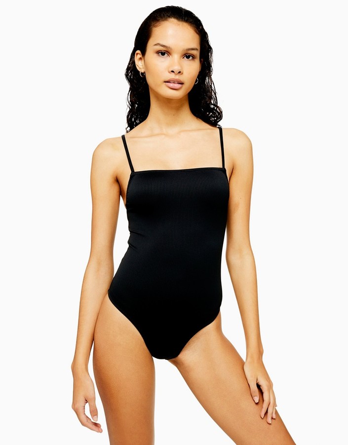 Topshop straight neck swimsuit in black - ShopStyle