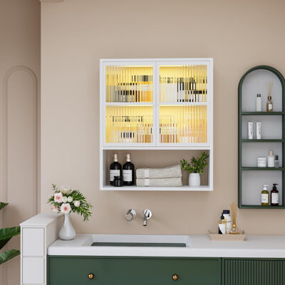 Orren Ellis Wall-mounted Over Toilet Medicine Cabinet with Glass Door and LED Light 27.56\