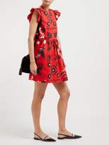 Thumbnail for your product : RED Valentino Ruffle-sleeve Floral-print Cotton Mini Dress - Womens - Red Multi