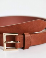 Thumbnail for your product : ASOS DESIGN smart faux leather skinny belt with gold buckle in tan