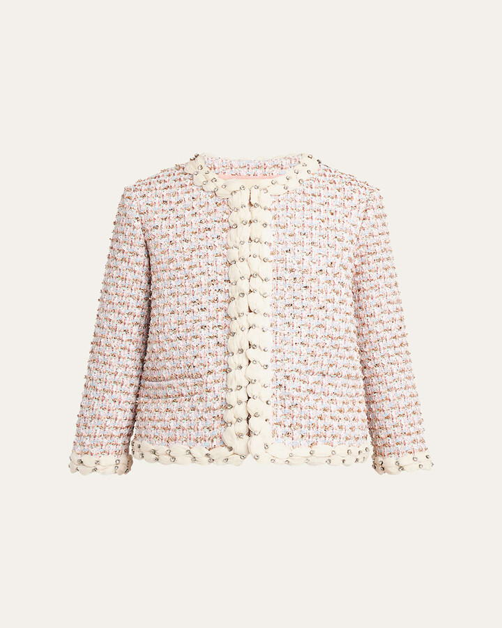 Boxy Crystal-Embellished Tweed Jacket