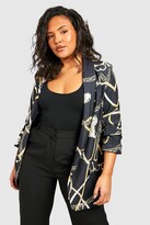 Thumbnail for your product : boohoo Plus Chain Print Ruched Sleeve Blazer