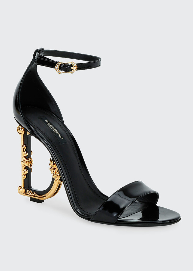 dolce & gabbana metallic glitter sandals with letter heels