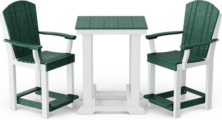 Wildridge Heritage 3-Piece Turf Green and White HDPE Plastic Outdoor Patio Counter Set