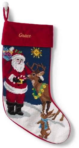 Lands'end Needlepoint Personalized Christmas Stocking with Velvet Cuff