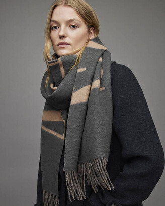 AllSaints ALLSAINTS WOOL TOFFEE COLOURED SCARF WITH TASSELLS 