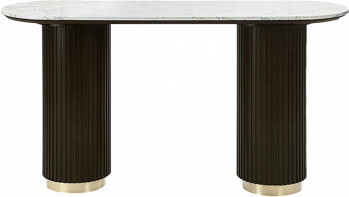 Hokku Designs Oval Sofa Table With Faux Marble Top In White And Espresso