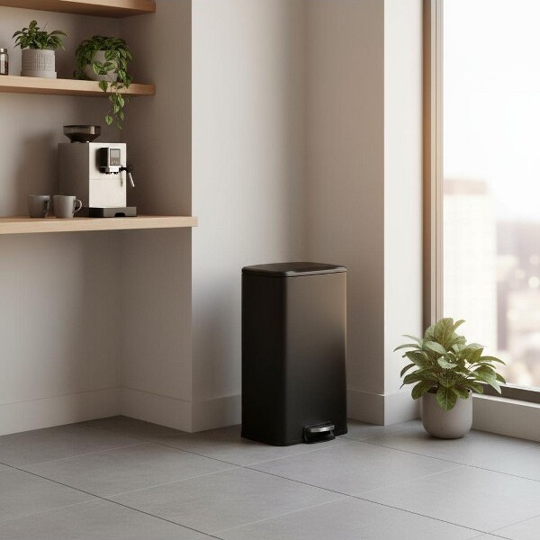 Innovaze Innovaze30Liter/8GalRectangularMattBlackStep-onTrashCanforKitchenOfficeHome