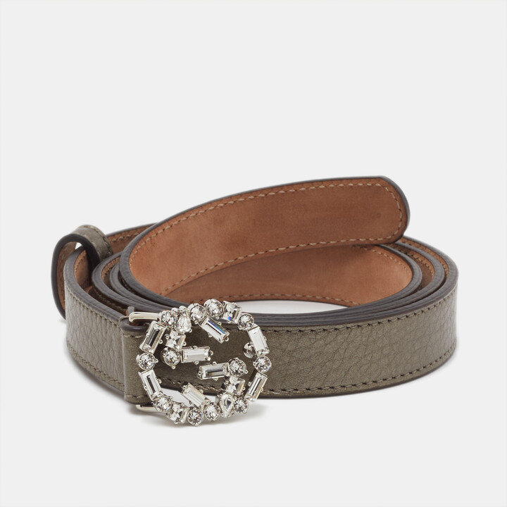 Gucci Metallic Leather Interlocking G Crystals Waist Belt 90CM
