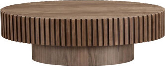 Corrigan Studio Modern Handcraft Drum Coffee Table Length 43.7 Inch Ellipse Coffee Table For Living RoomOval Small Coffee Table With Sturdy Pedestal