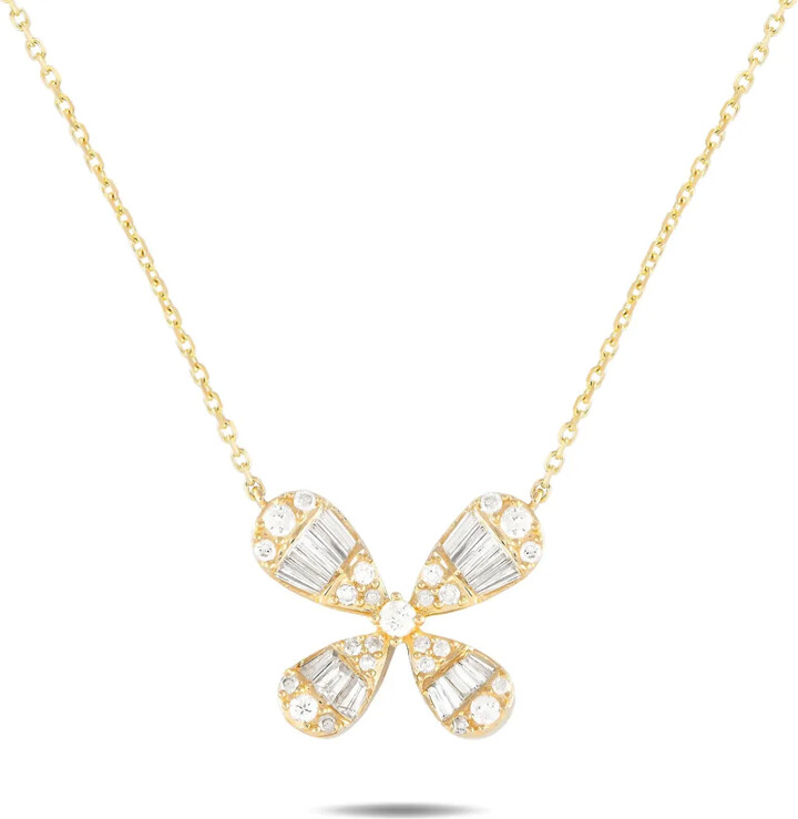 LB Exclusive 14K yellow gold Four Petal Flower diamond necklace