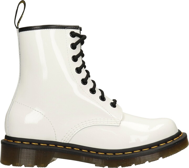 white patent leather combat boots