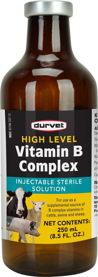 Durvet High Level Vitamin B Complex Farm Animal Supplement, 250-ml bottle