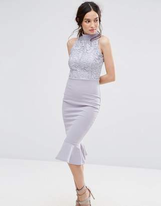 Missguided Lace Top Fishtail Midi Dress
