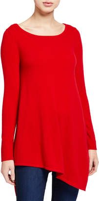 Neiman Marcus Boat-Neck Long-Sleeve Asymmetric Cashmere Sweater