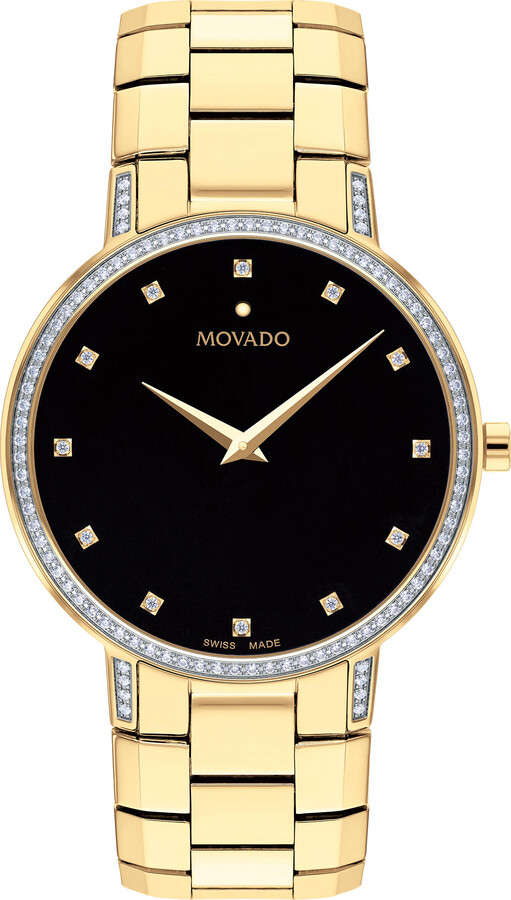 Zales Men's Movado Faceto™ Diamond Accent GoldTone PVD Watch with