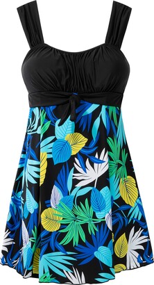 Wantdo Women's One-Piece Swim Dresses Plus Size Skirtini Swimsuits H Neck  Summer Swimming Costume with Skirt Vintage Green Fern 20-22 - ShopStyle