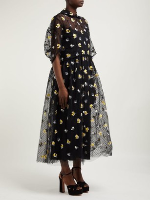 Biyan Anita Floral-embroidered Tulle Dress - Black Yellow