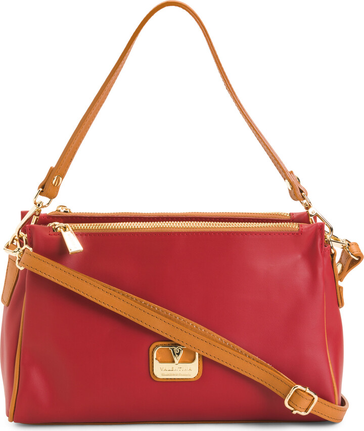 Valentina Made In Italy Leather Triple Compartment Crossbody