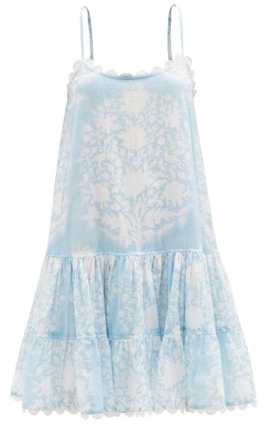 Juliet Dunn Palladio Block-print Cotton-poplin Trapeze Dress - Light ...