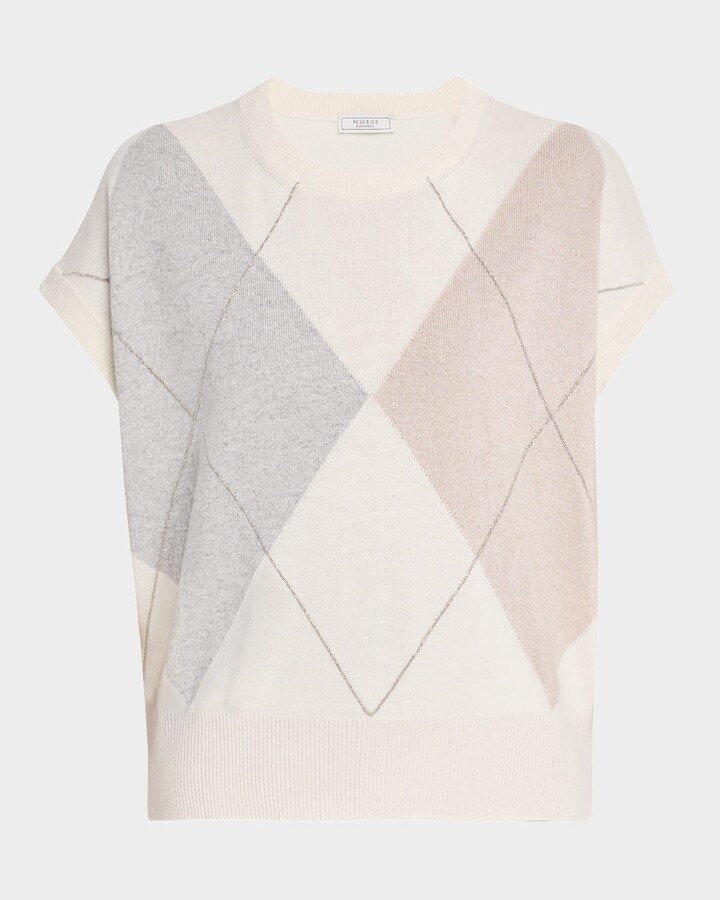 Peserico Argyle Chain-Trim Knit Sweater