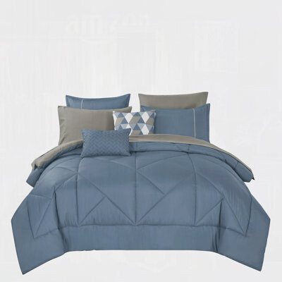 BRHF 9-Piece Slate Blue & Grey Reversible Comforter Set With Complete Sheet BundleQueen