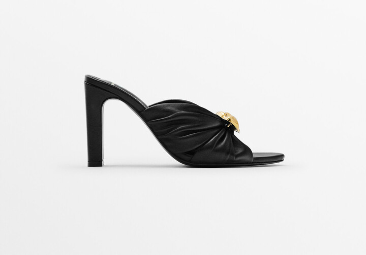 Massimo Dutti Leather HighHeel Sandals With Embellished Knot Studio