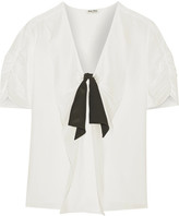 Thumbnail for your product : Miu Miu Ruched Silk Crepe De Chine Blouse - Ivory