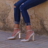 Thumbnail for your product : freya rose - Micola Champagne - Pointed Toe Block Heels In Shimmering Champagne Suede