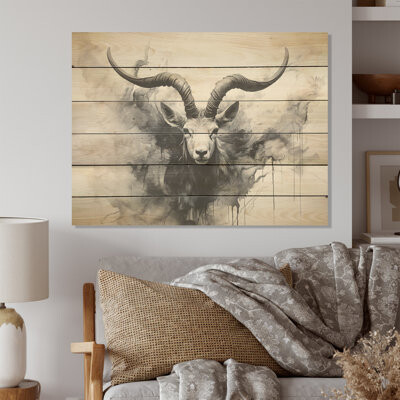 Rosalind Wheeler Minimalism Black And White Antelope Ibex I - Antelope Wood Wall Art On Natural Pine Wood
