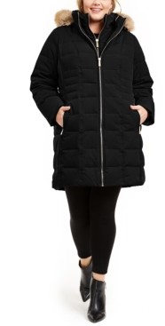 Michael Kors Michael Plus Size Faux-Fur-Trim Hooded Down Puffer Coat, Created for Macy's